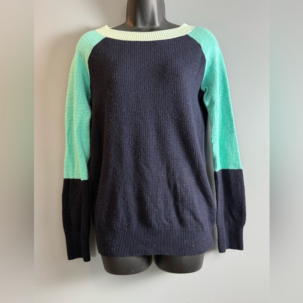 J. Crew Wool Blend Colorblock Waffle Knit Sweater Womens Sz M 18" PTP‎